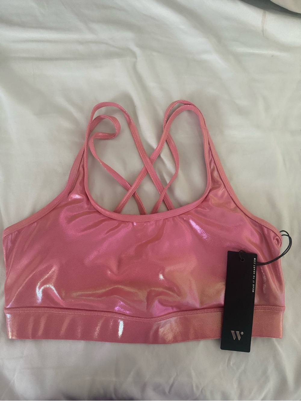 Shiny Pink Strappy Women's Sports Bra - W Brand